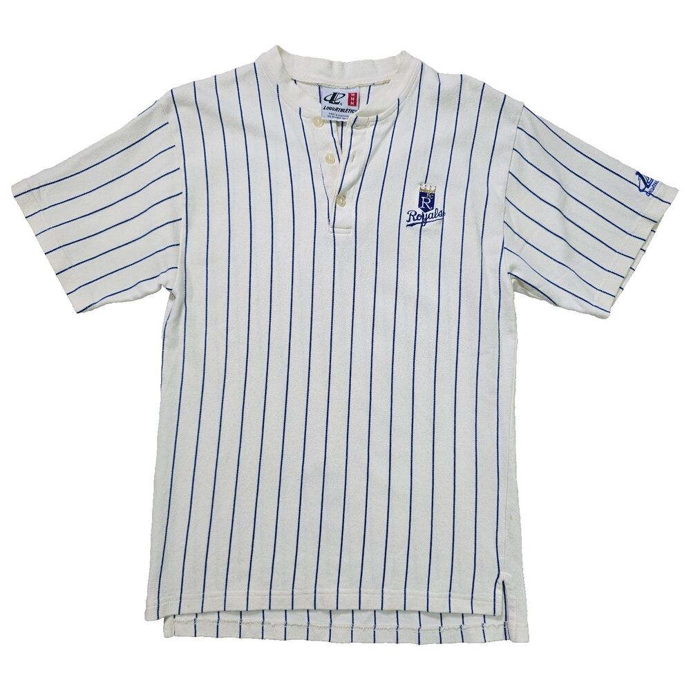 Vintage Kansas City Royals Shirt Men's M White MLB Logo Athletic Pinstripe